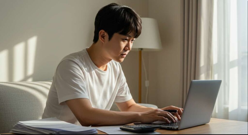 청년 주택 드림 청약통장 전환 방법 및 대출 연계 혜택, 청년 주택 드림 청약통장 전환 서류를 인터넷을 통해 제출하는 청년 사진