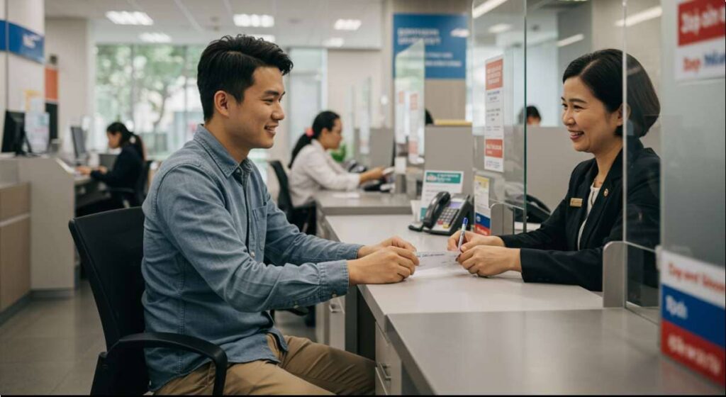 자영업자 저금리 대환대출 상담하는 젊은 상공인