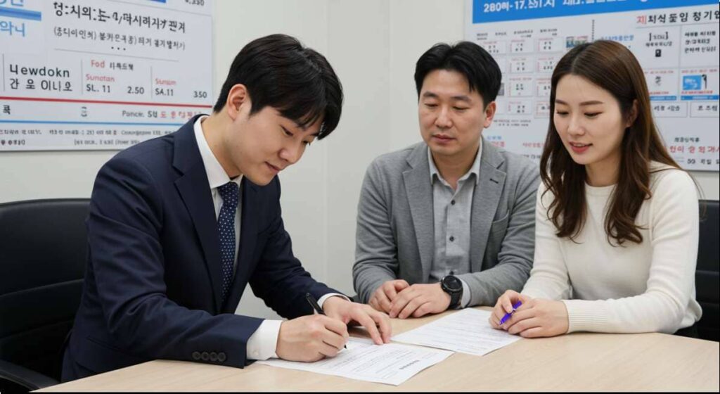 2025 전세 사기 예방을 위한 HUG 보증보험 가입 하는 젊은 부부 모습